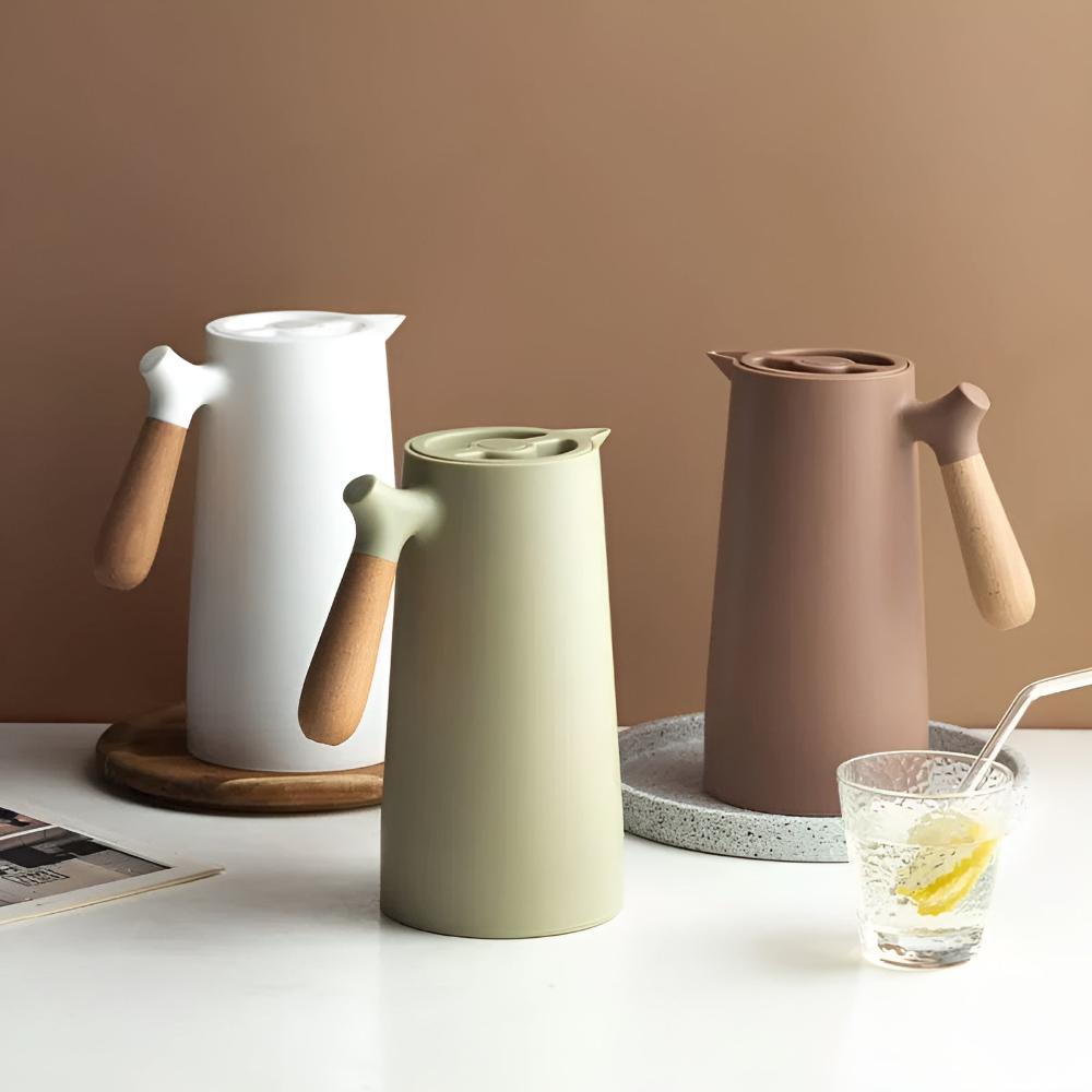 Jarra Térmica con Asa de Madera para Café, Té y Agua