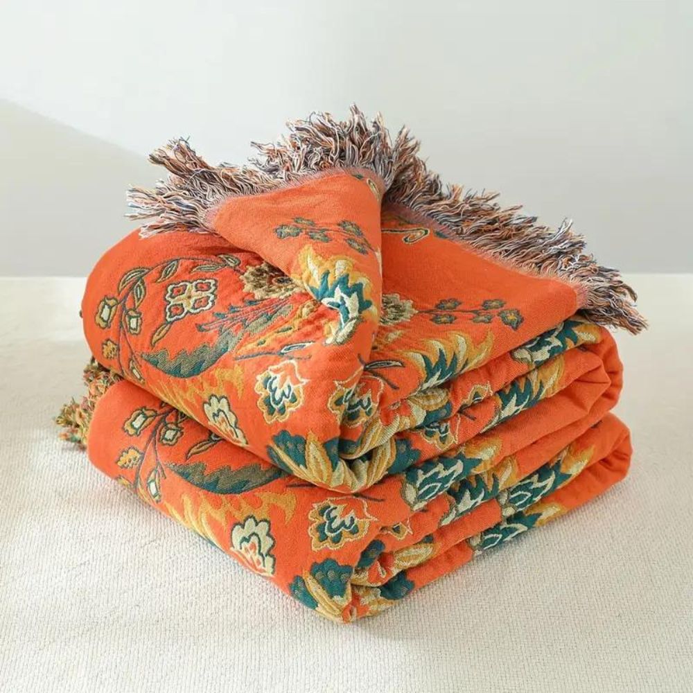 Manta Reversible de Gasa de Algodón con Flores para Sofá