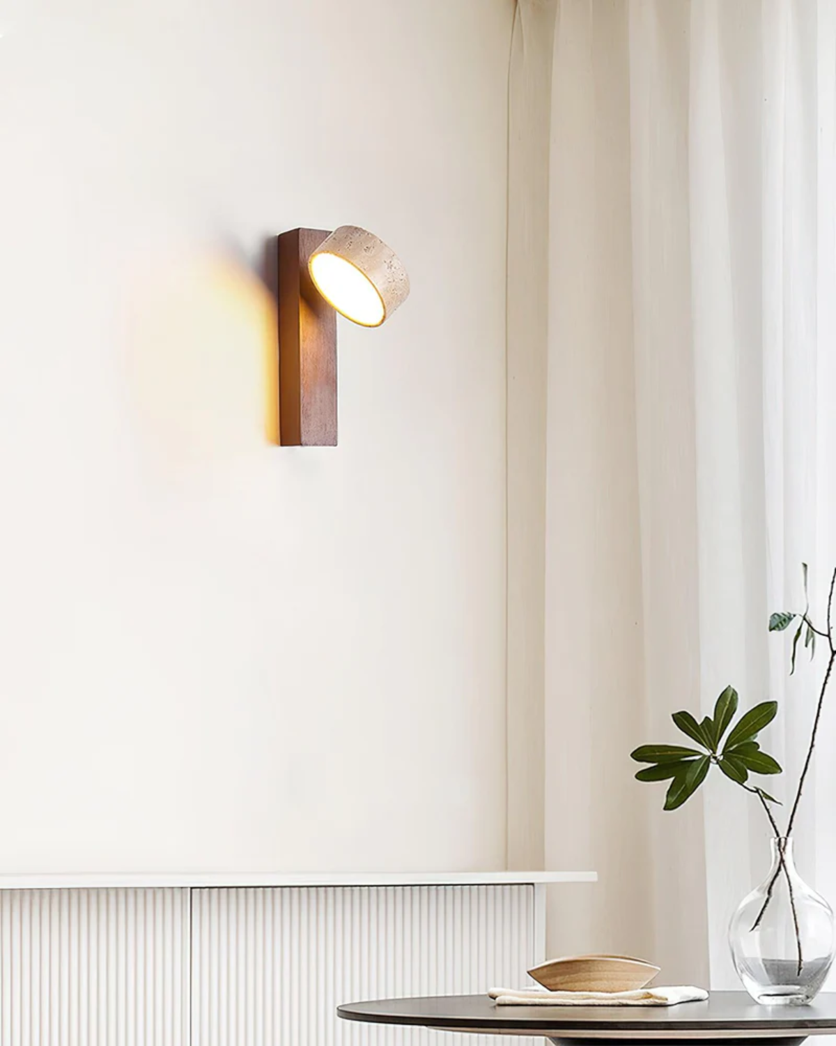Aplique de Pared de Travertino y Nogal Moderno Minimalista