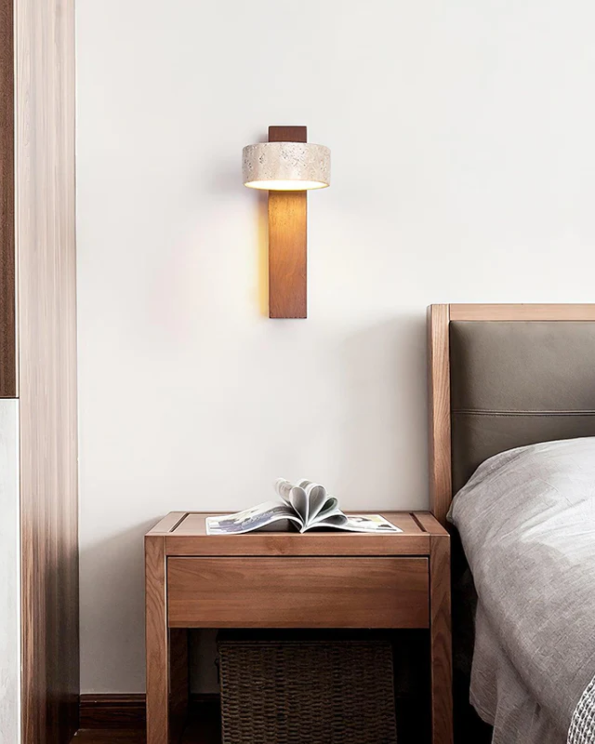 Aplique de Pared de Travertino y Nogal Moderno Minimalista