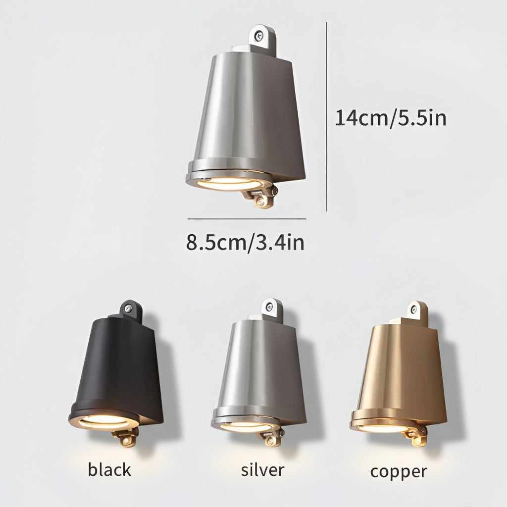 Aplique de Pared Exterior de Metal en Plata, Negro o Cobre
