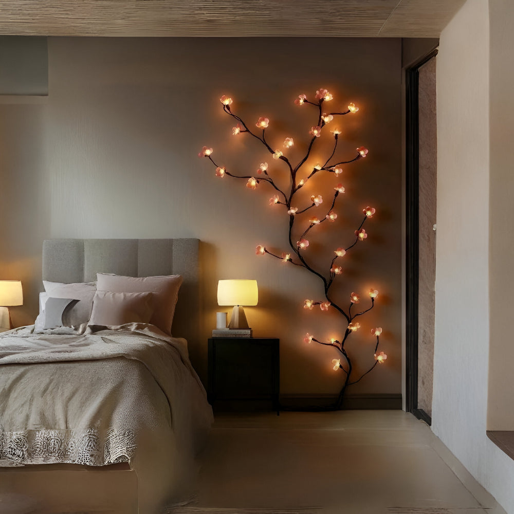 Rama de Árbol LED Decorativa de Pared con Flores y Hojas