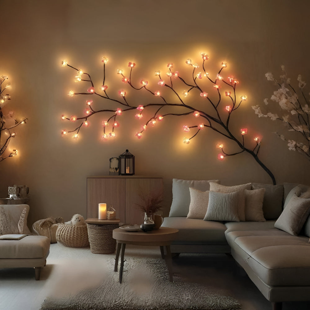 Rama de Árbol LED Decorativa de Pared con Flores y Hojas
