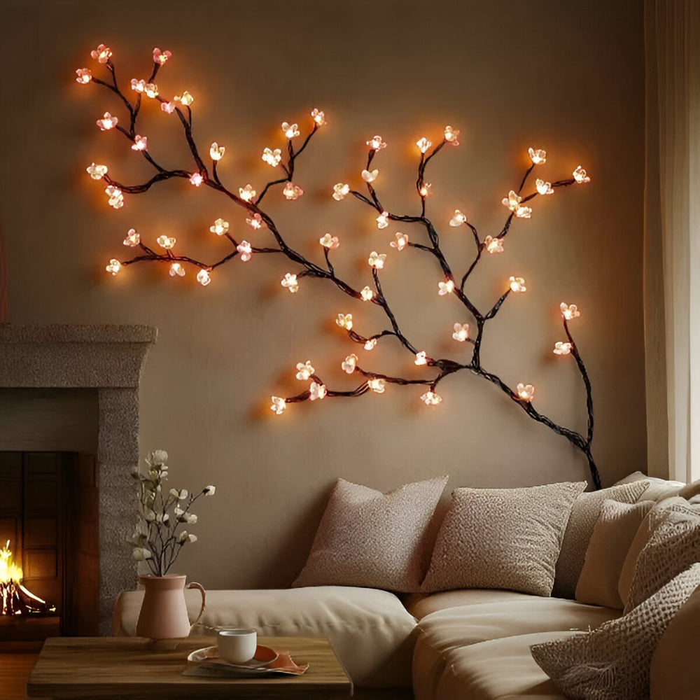 Rama de Árbol LED Decorativa de Pared con Flores y Hojas