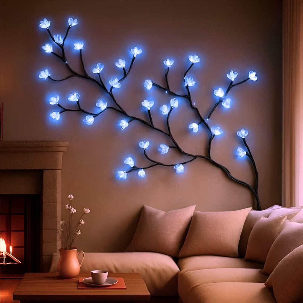 Rama de Árbol LED Decorativa de Pared con Flores y Hojas
