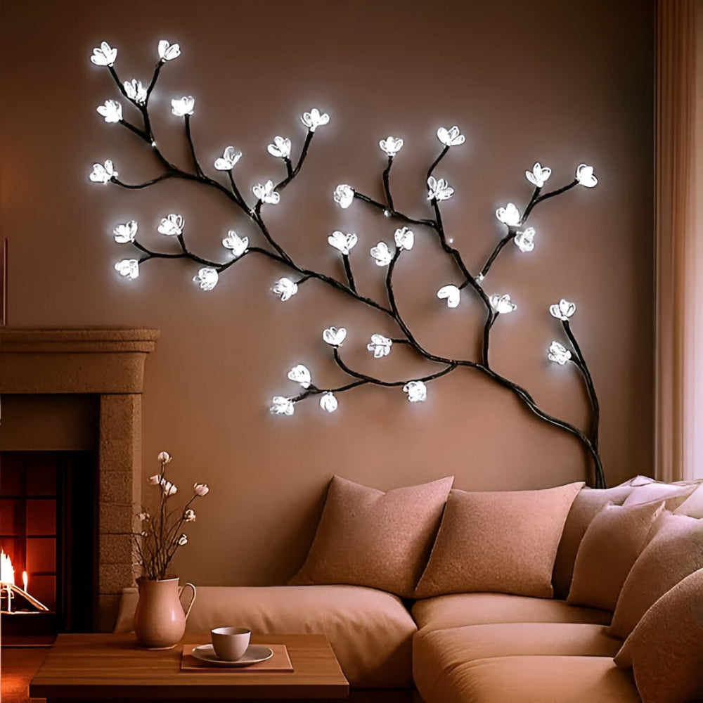 Rama de Árbol LED Decorativa de Pared con Flores y Hojas