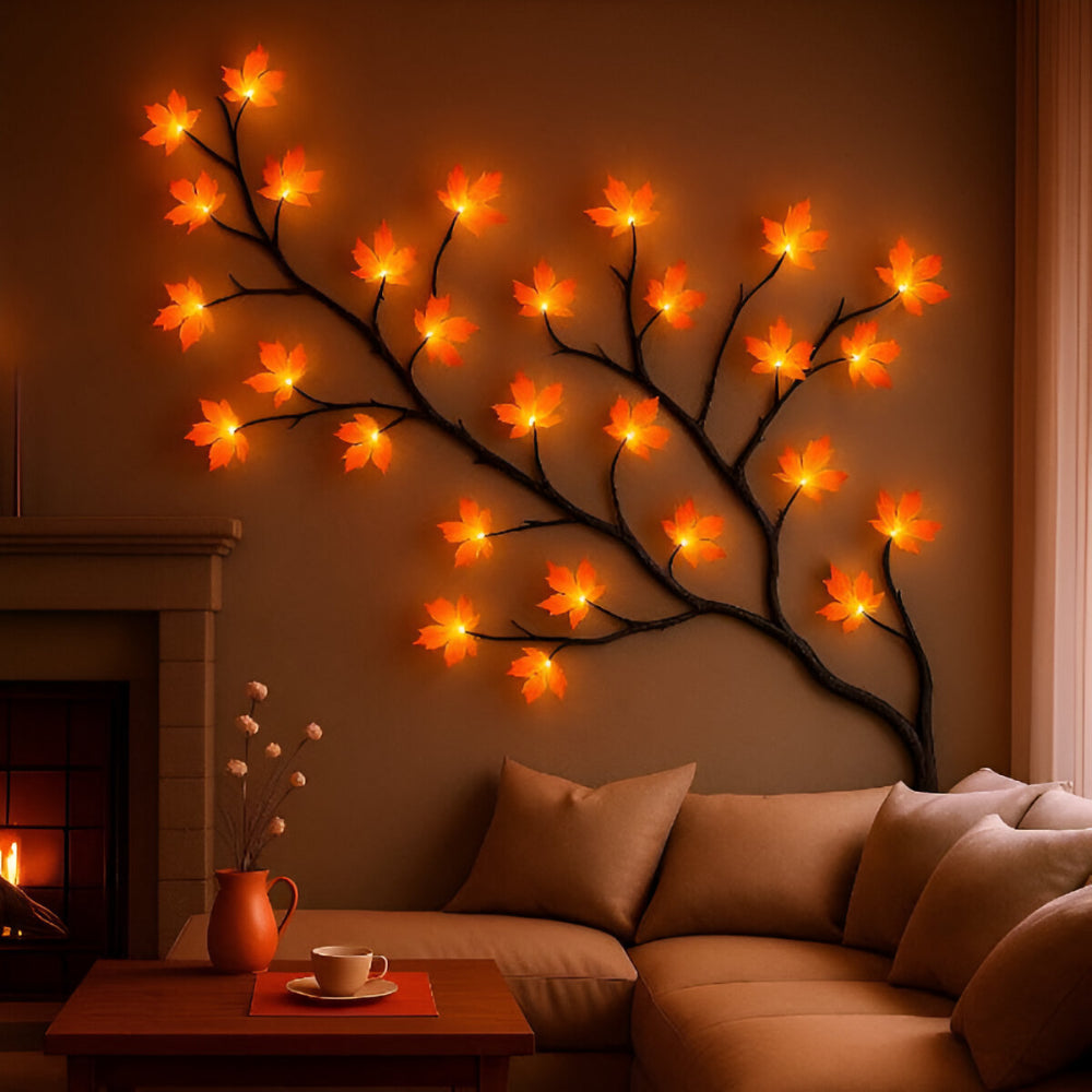Rama de Árbol LED Decorativa de Pared con Flores y Hojas