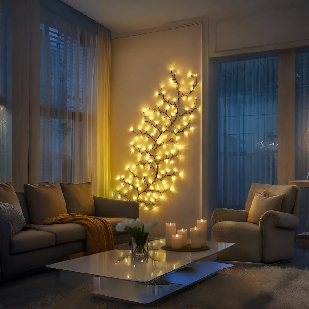 Rama de Árbol LED Decorativa de Pared con Flores y Hojas