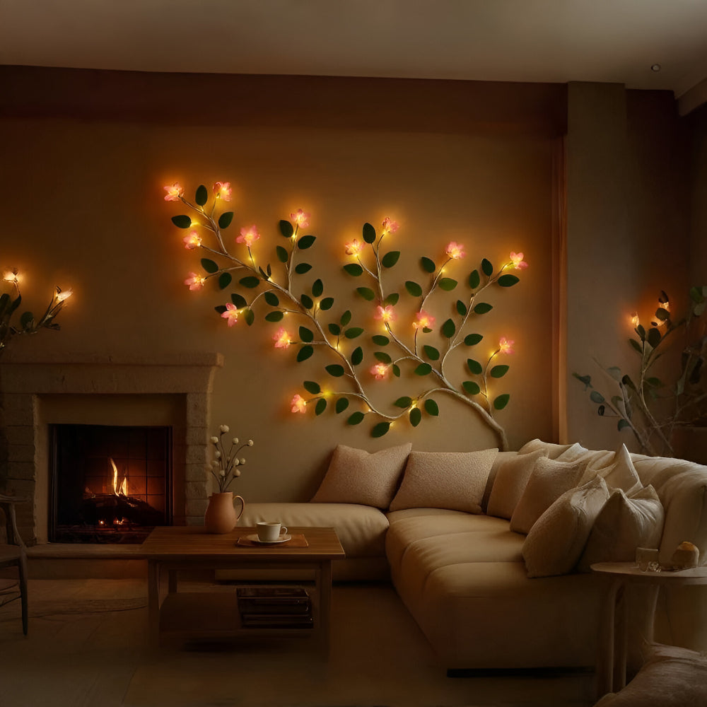 Rama de Árbol LED Decorativa de Pared con Flores y Hojas