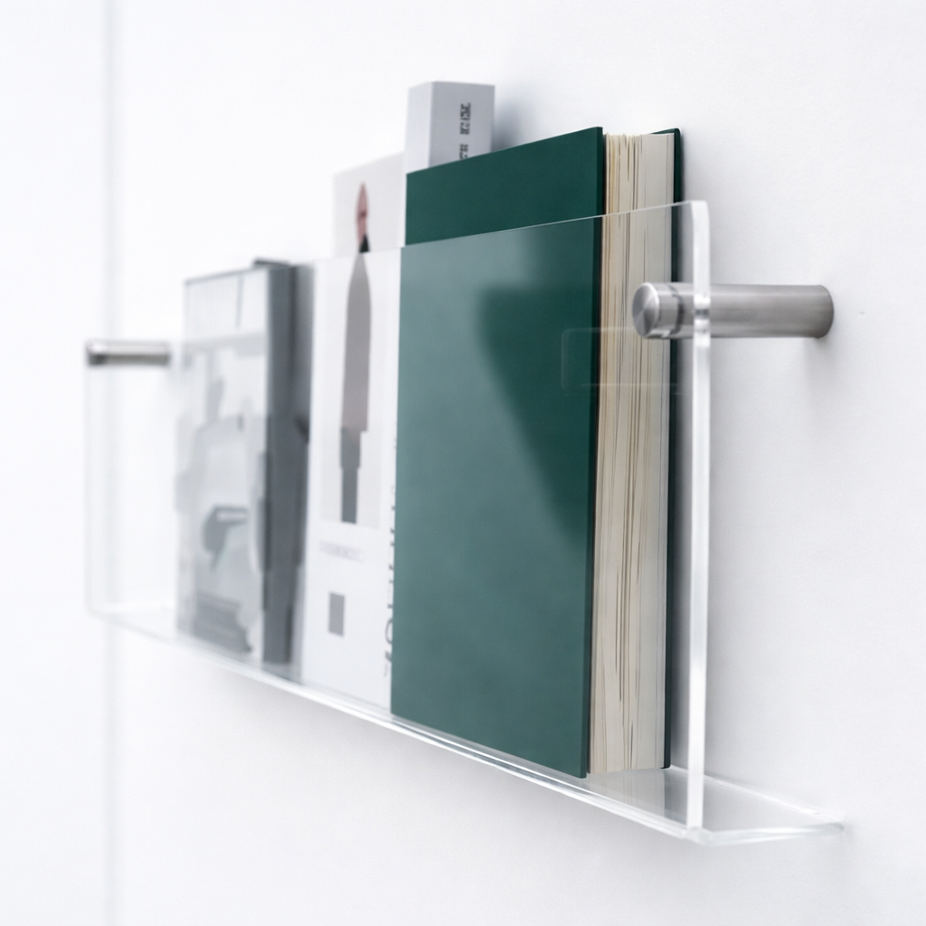 Estante de Pared Acrílico Flotante para Revistas y Libros