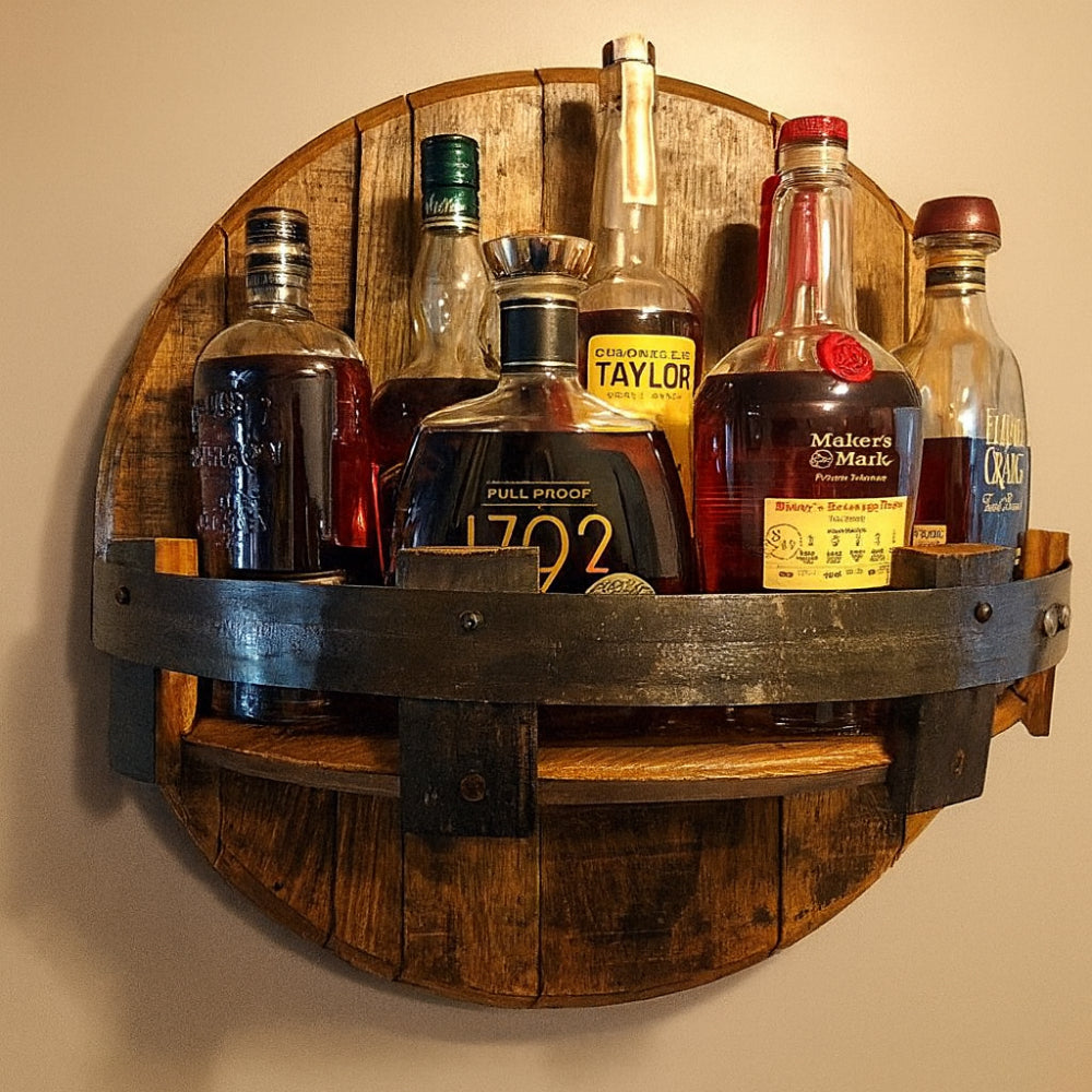 Estante de Pared Redondo de Madera con Forma de Barril