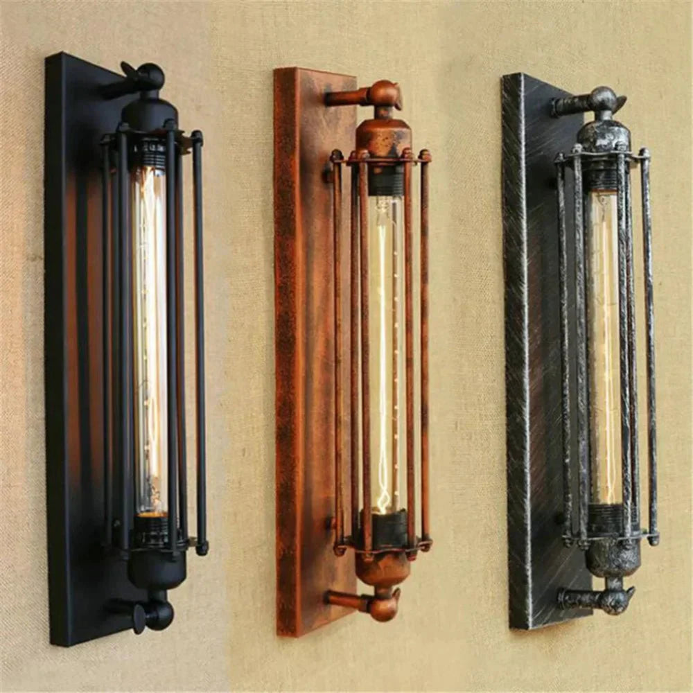 Aplique de Pared Vintage de Metal LED Negro, Plata o Rústico
