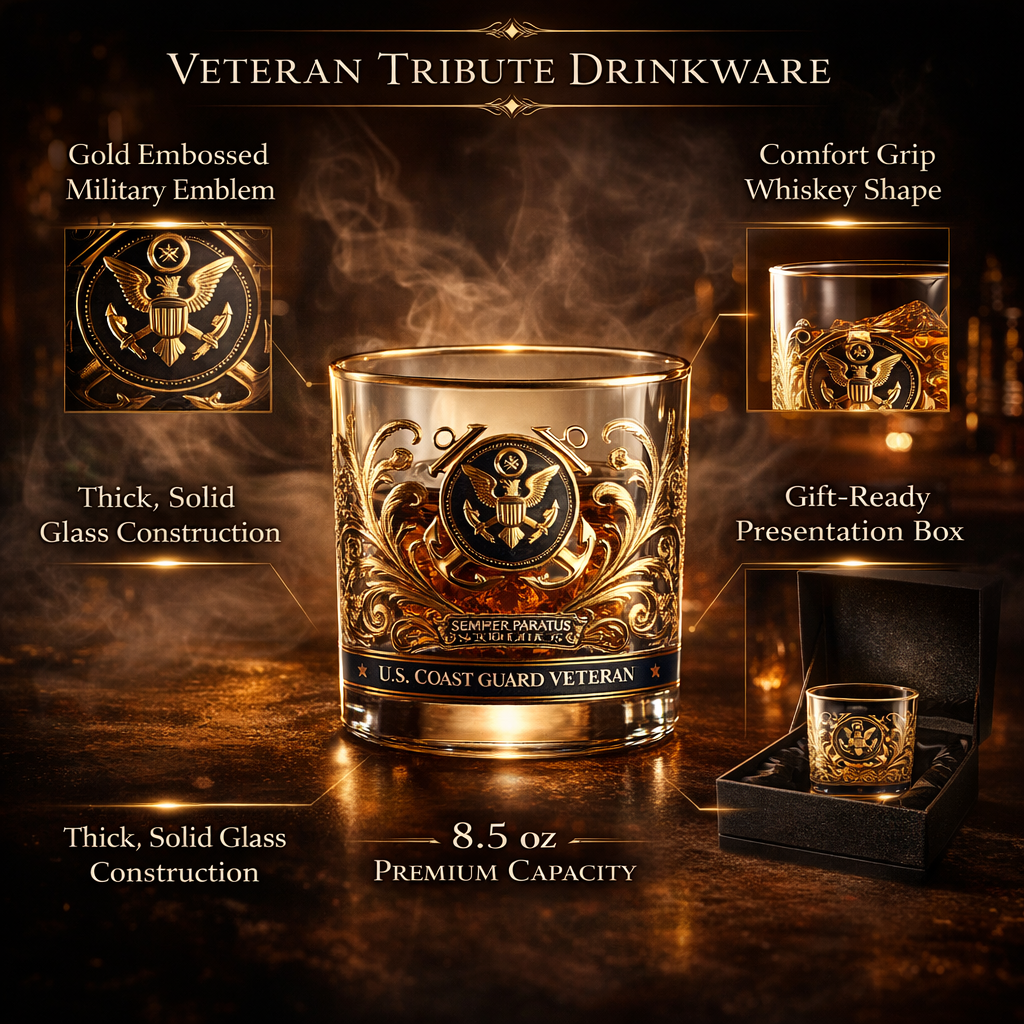 Vaso de Whisky con Relieve Dorado Homenaje a Veteranos