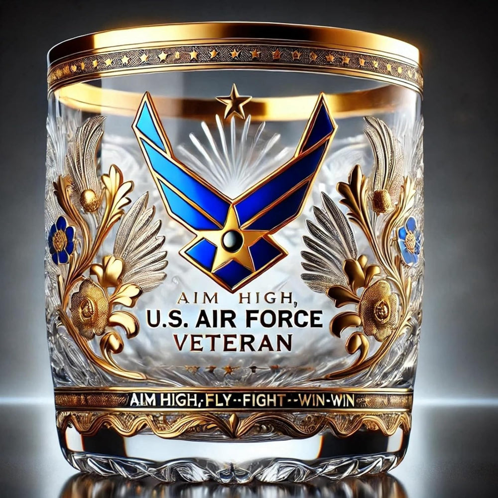 Vaso de Whisky con Relieve Dorado Homenaje a Veteranos