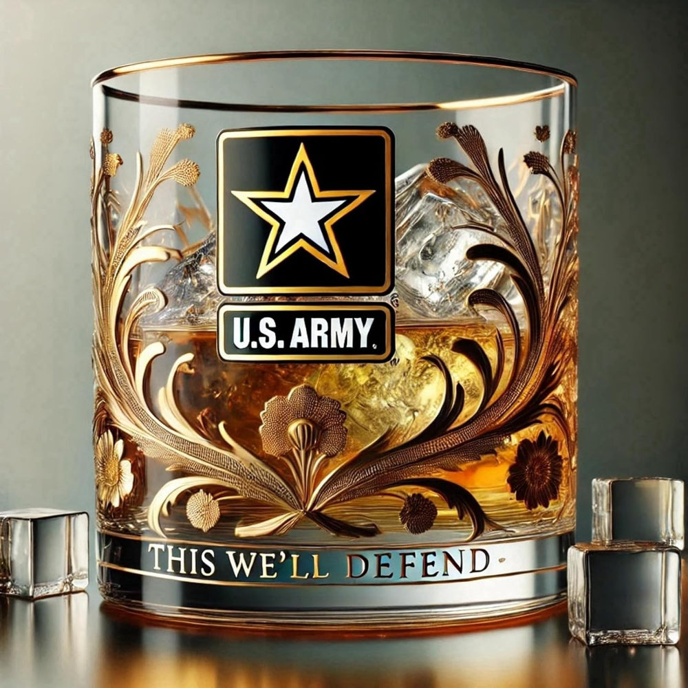 Vaso de Whisky con Relieve Dorado Homenaje a Veteranos