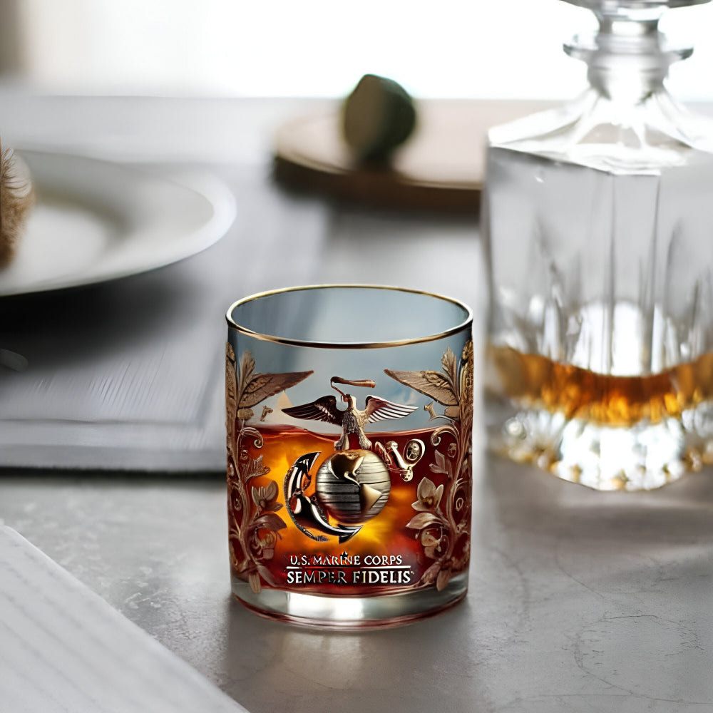 Vaso de Whisky con Relieve Dorado Homenaje a Veteranos