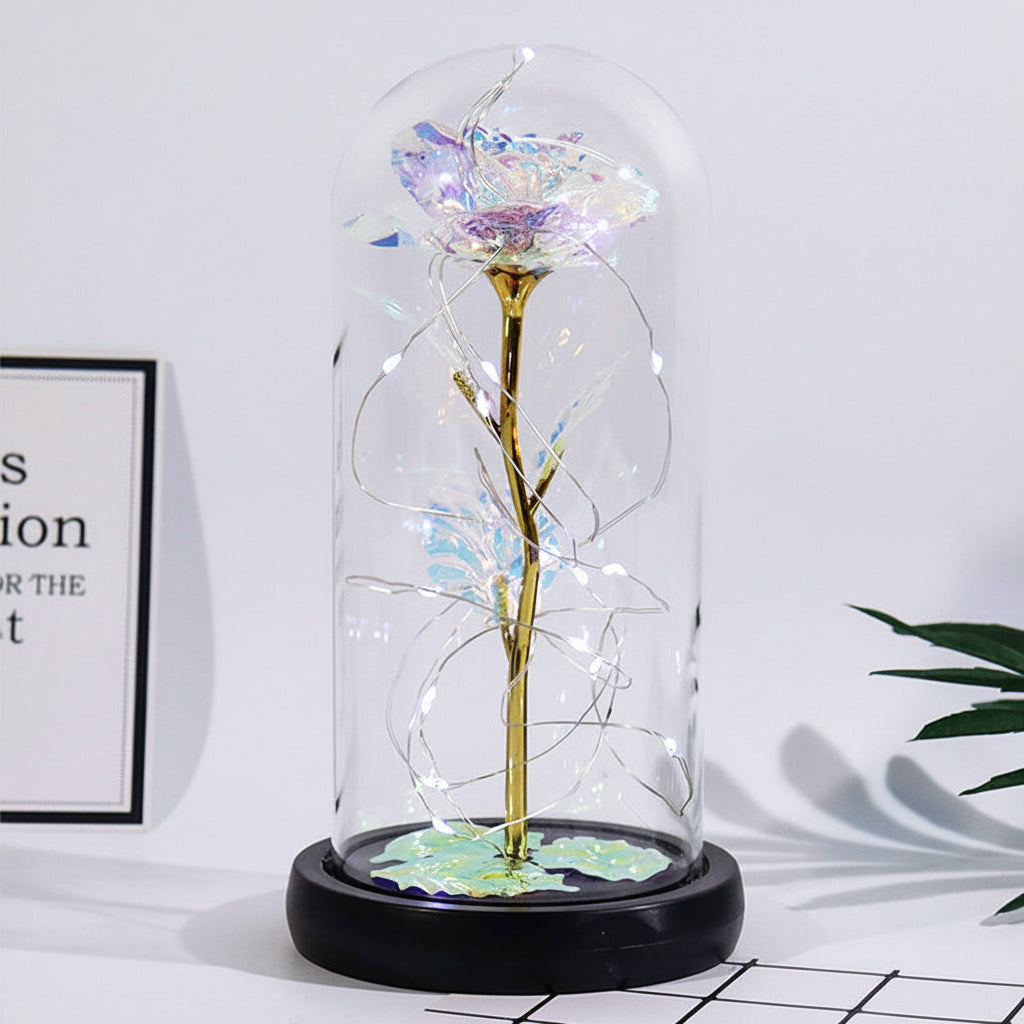 Rosa Decorativa en Cúpula de Cristal con Luces LED