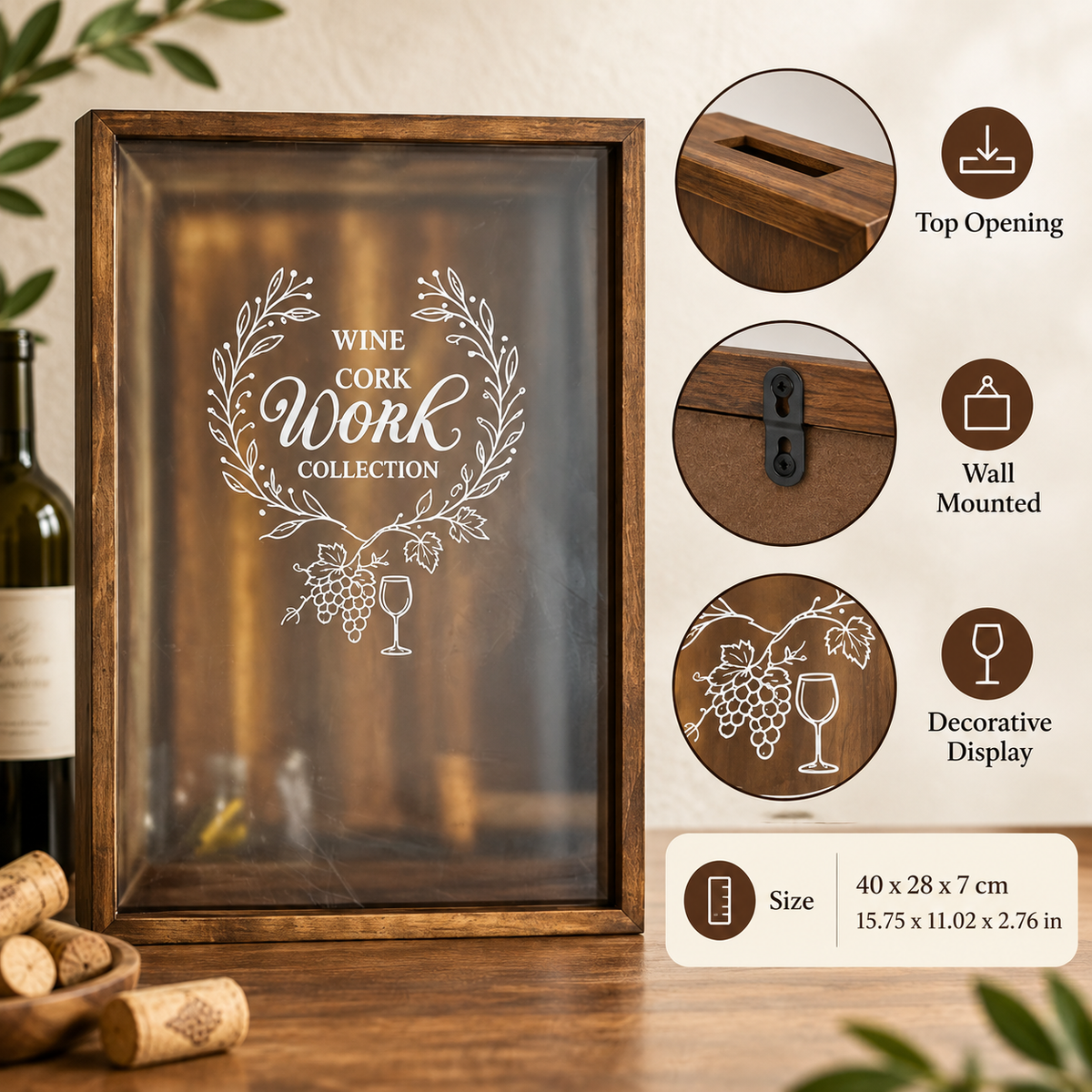 Marco Porta Corchos de Vino de Pared, Colección Decorativa