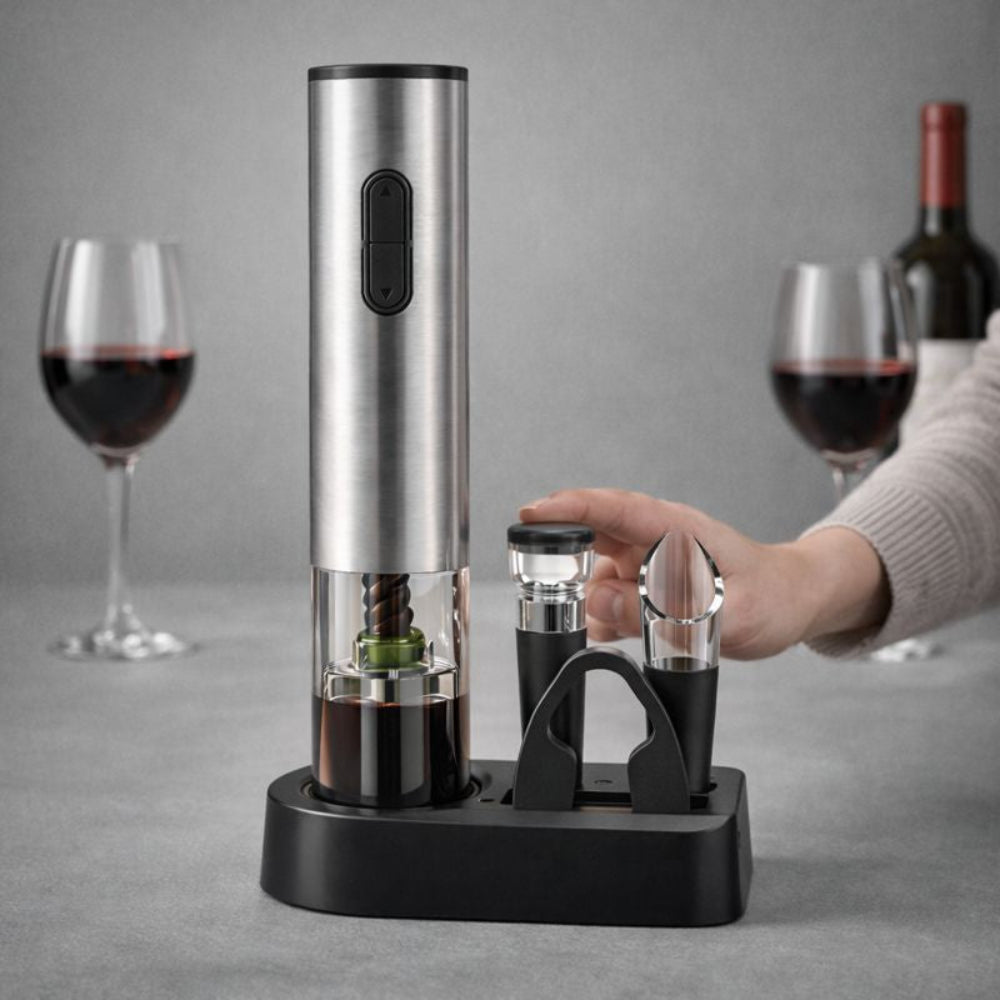 Sacacorchos Eléctrico Recargable Acero Inoxidable Set Vino