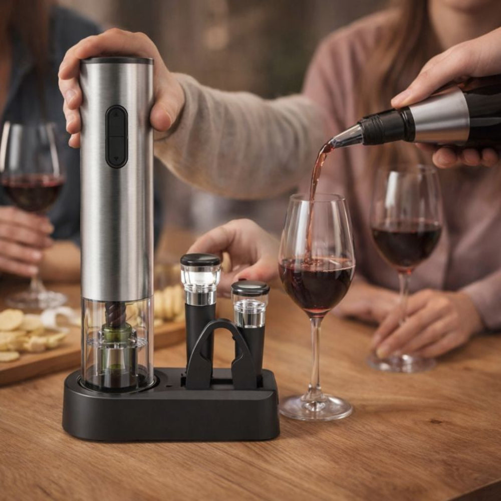 Sacacorchos Eléctrico Recargable Acero Inoxidable Set Vino