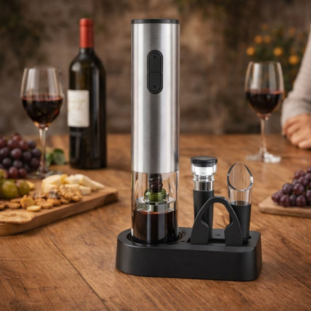 Sacacorchos Eléctrico Recargable Acero Inoxidable Set Vino