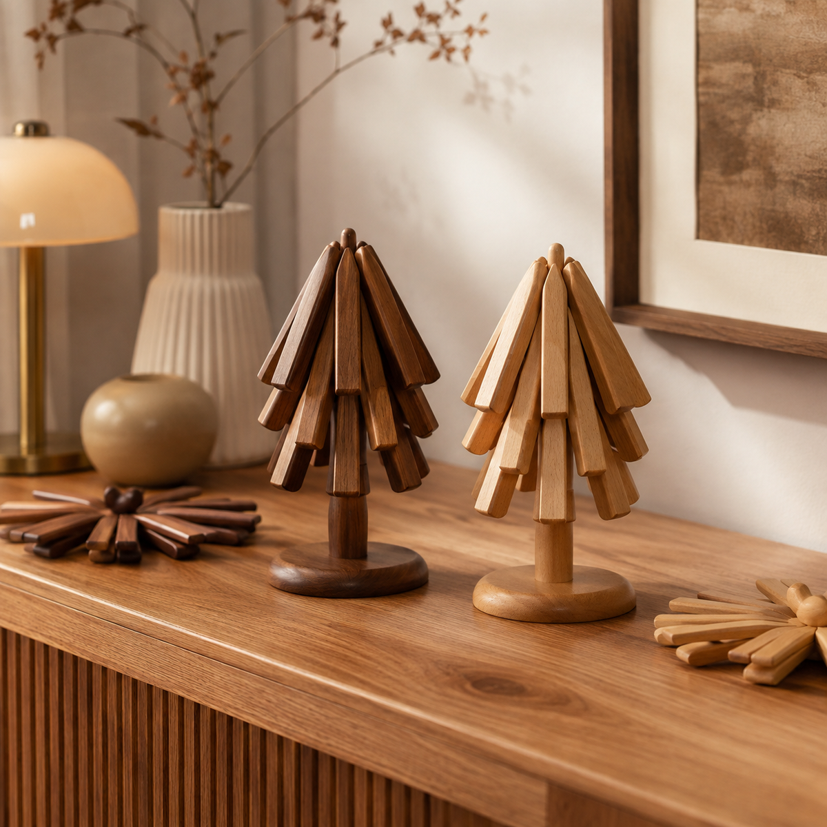 Salvamanteles Plegable de Madera de Nogal o Haya Decorativo