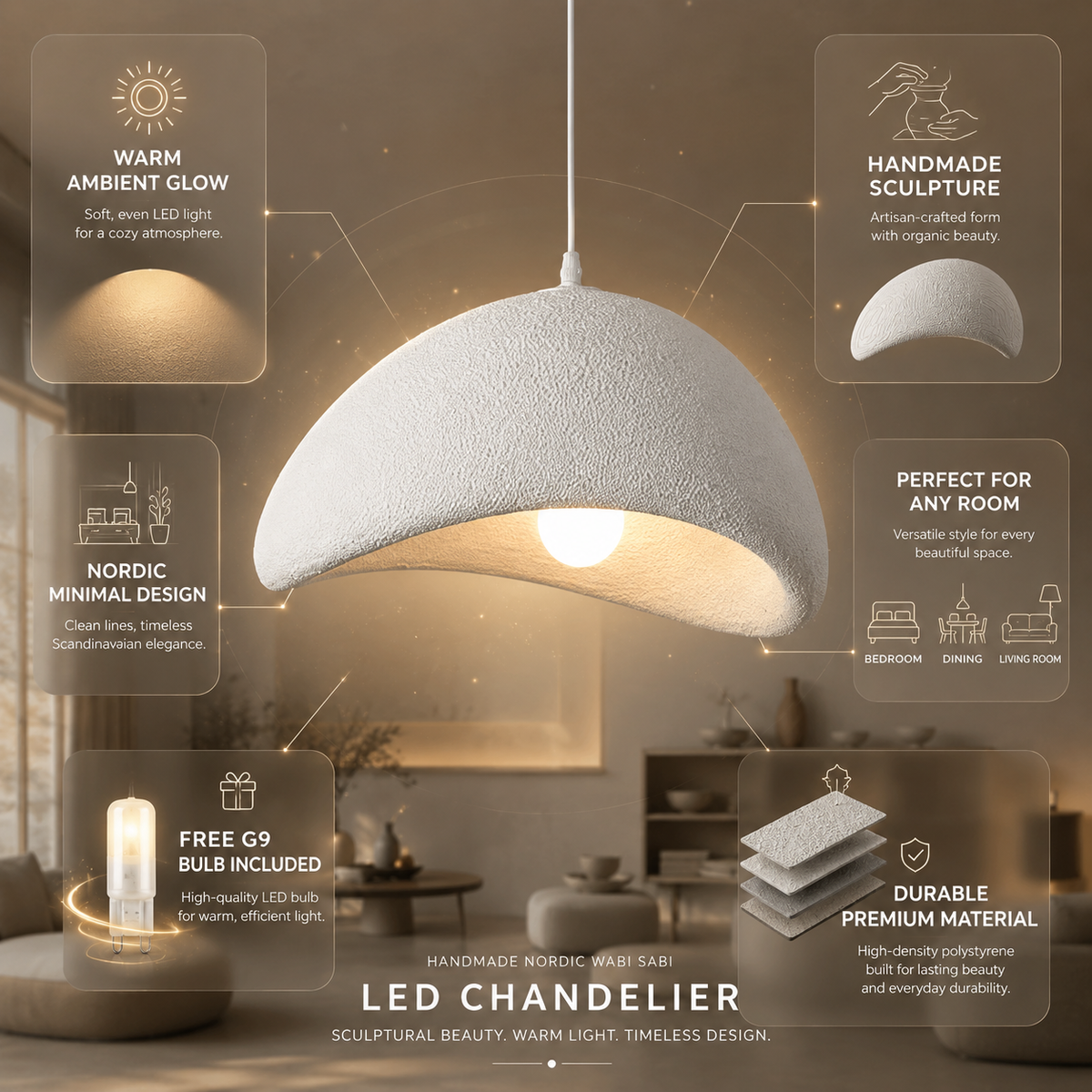 Lámpara Colgante Zenith Glow LED Nórdica Wabi-Sabi Artesanal