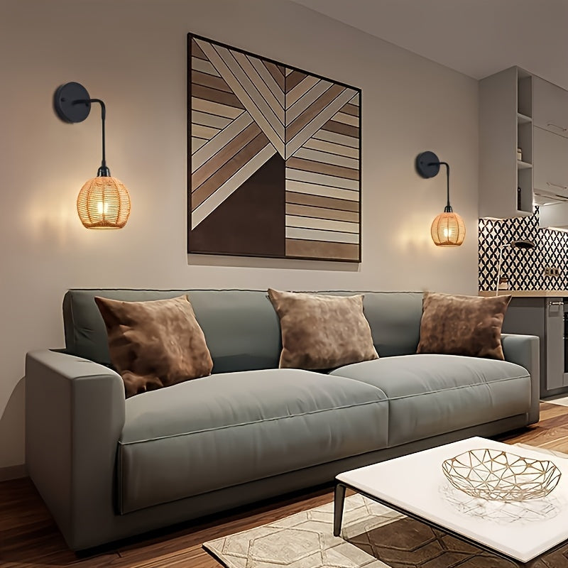Aplique de Pared Boho de Ratán Tejido a Mano para Dormitorio
