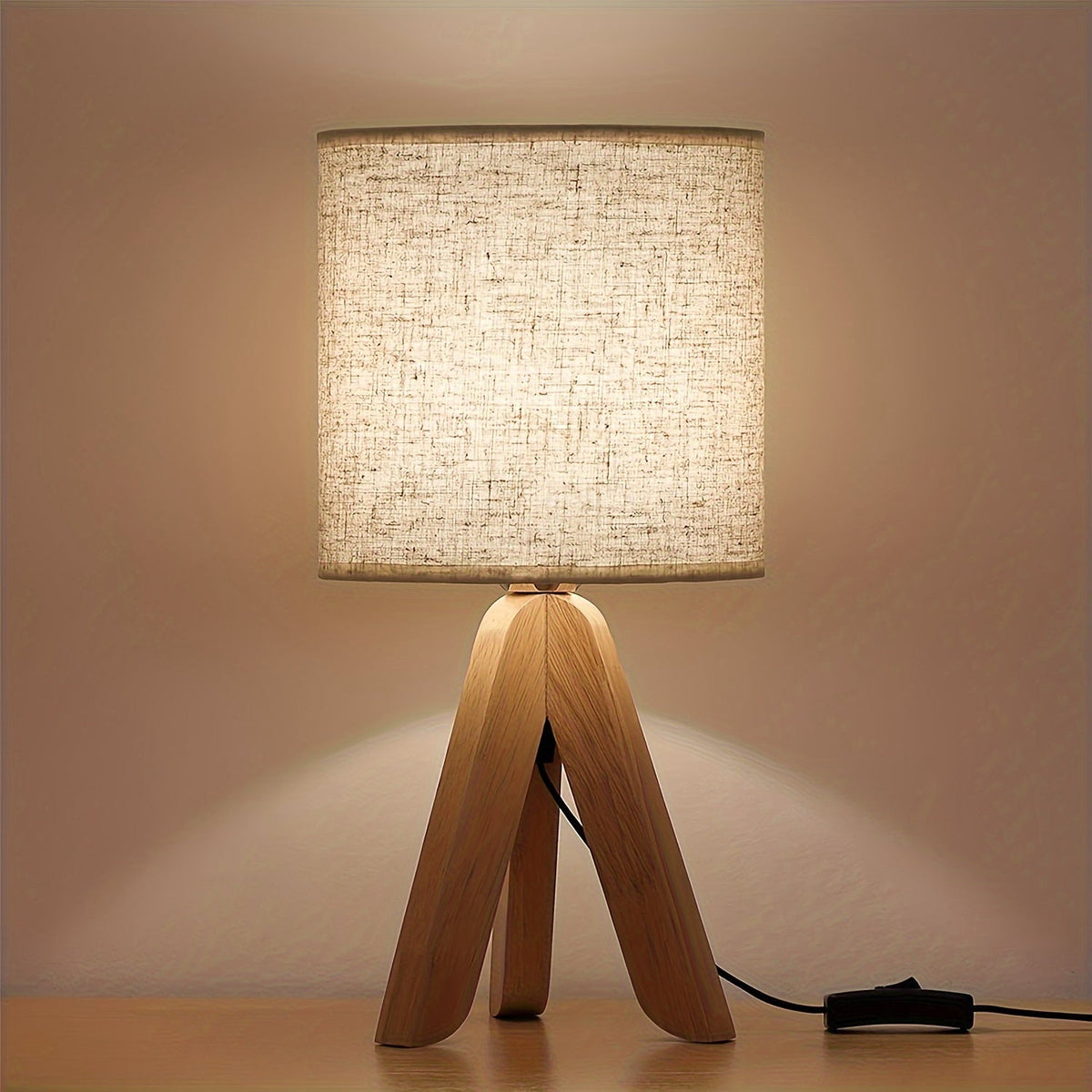Lámpara de Mesa Trípode de Madera Nórdica Pantalla de Tela