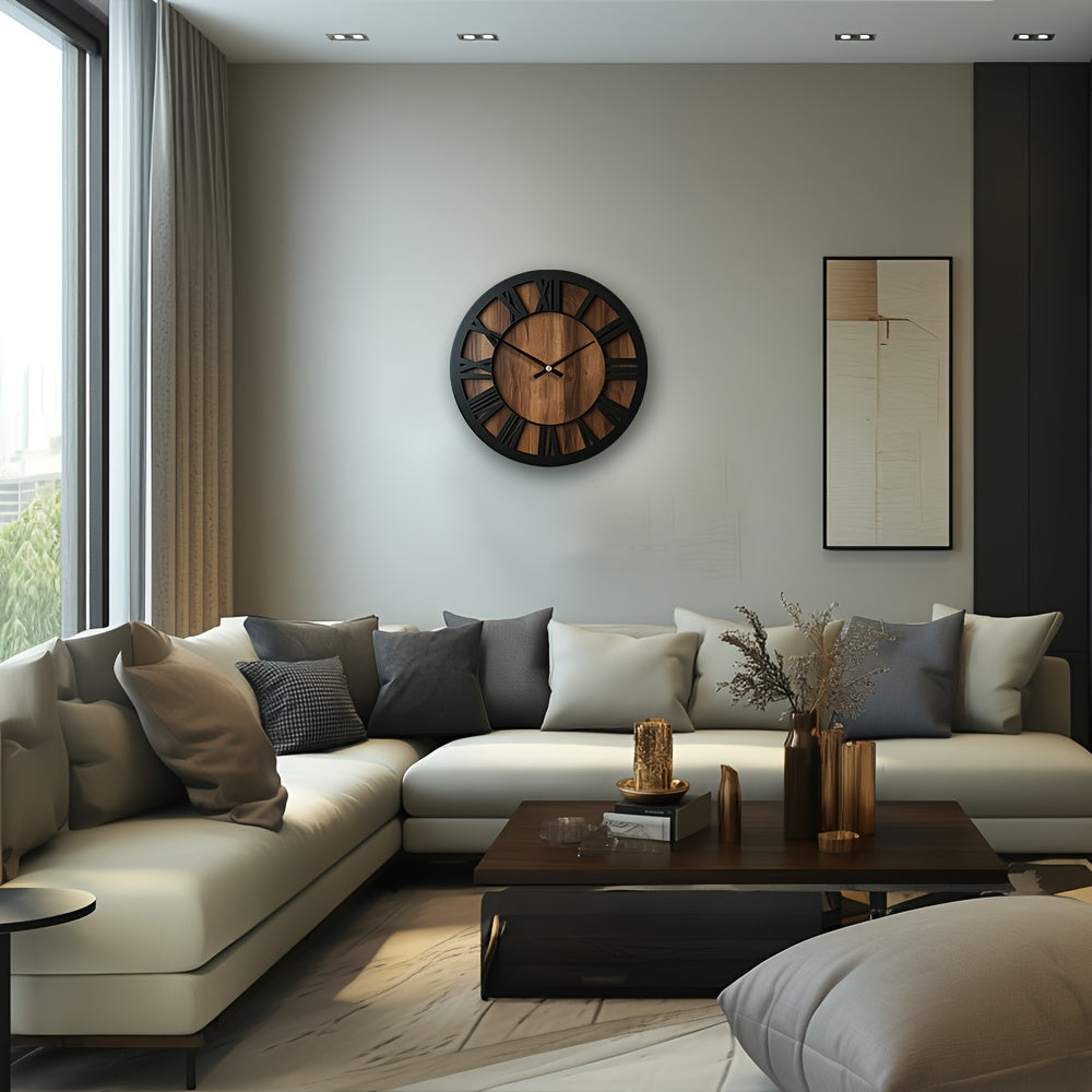 Reloj de Pared Vintage de Madera con Números Romanos