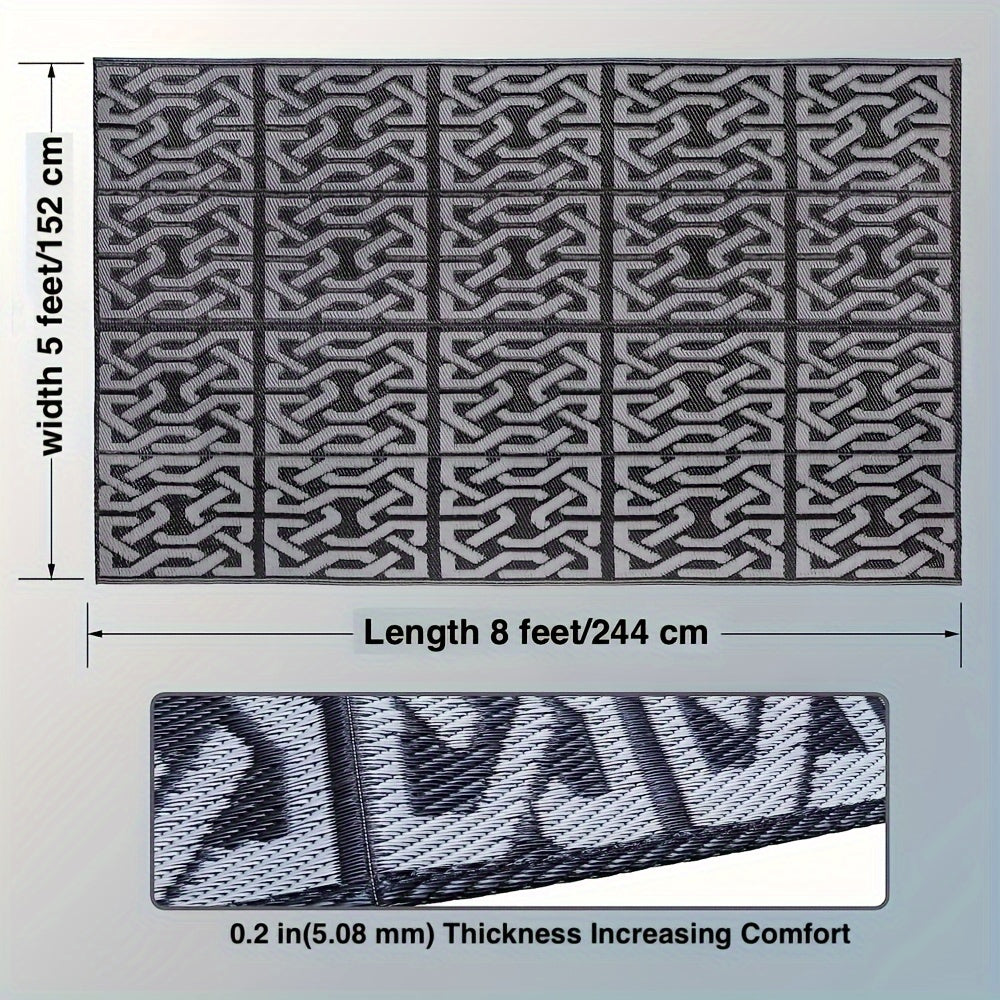 Alfombra de Exterior Reversible Geométrica Negra y Gris