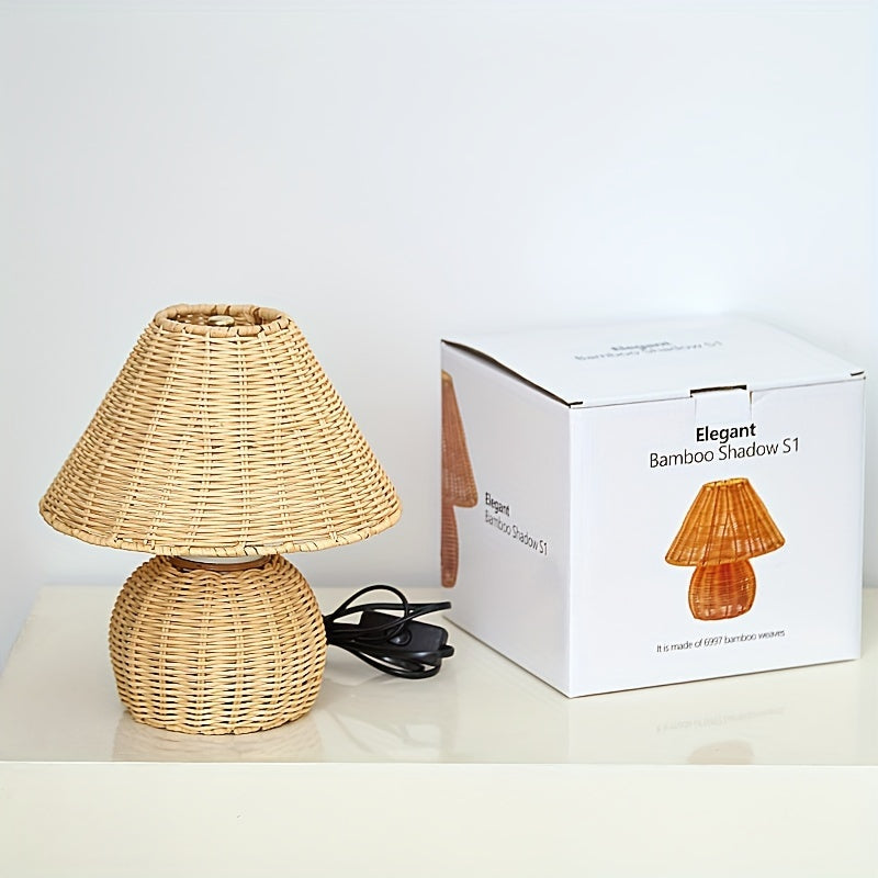 Lámpara de Escritorio de Bambú Tejido a Mano Boho con USB