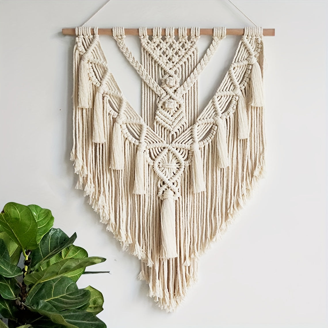 Tapiz de Pared de Macramé Bohemio Tejido a Mano con Flecos