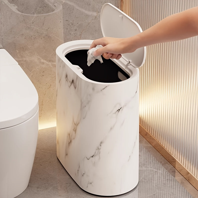 Papelera Ovalada con Tapa Efecto Mármol para Baño y Cocina