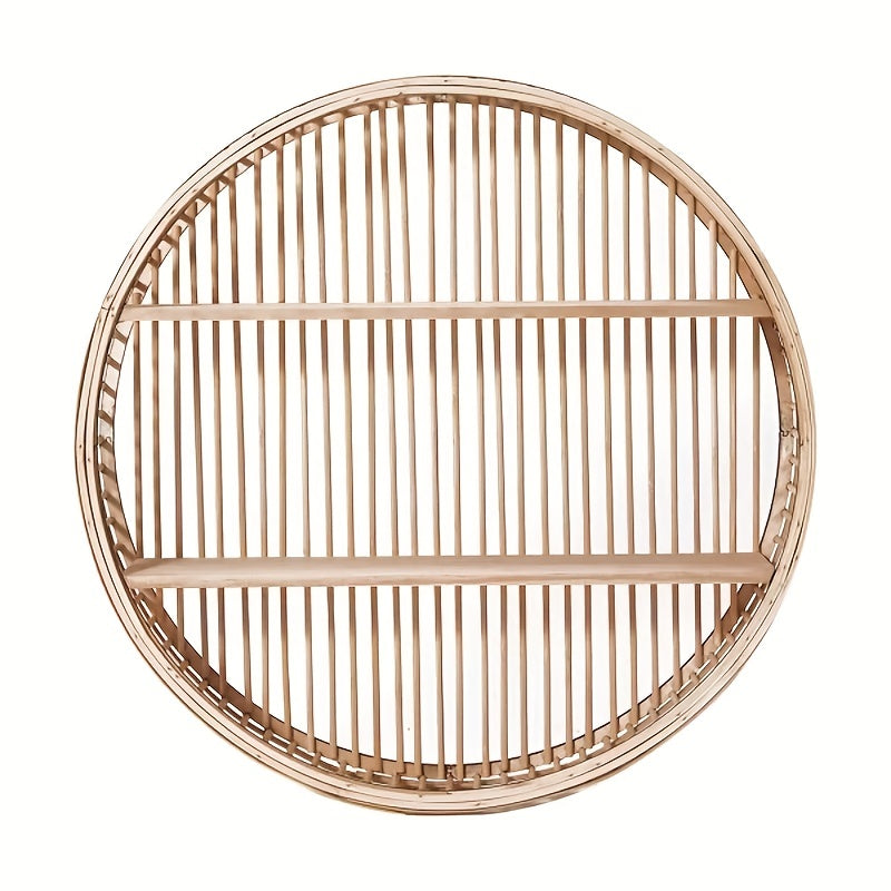 Estante de Pared Redondo de Bambú Boho Flotante Hecho a Mano
