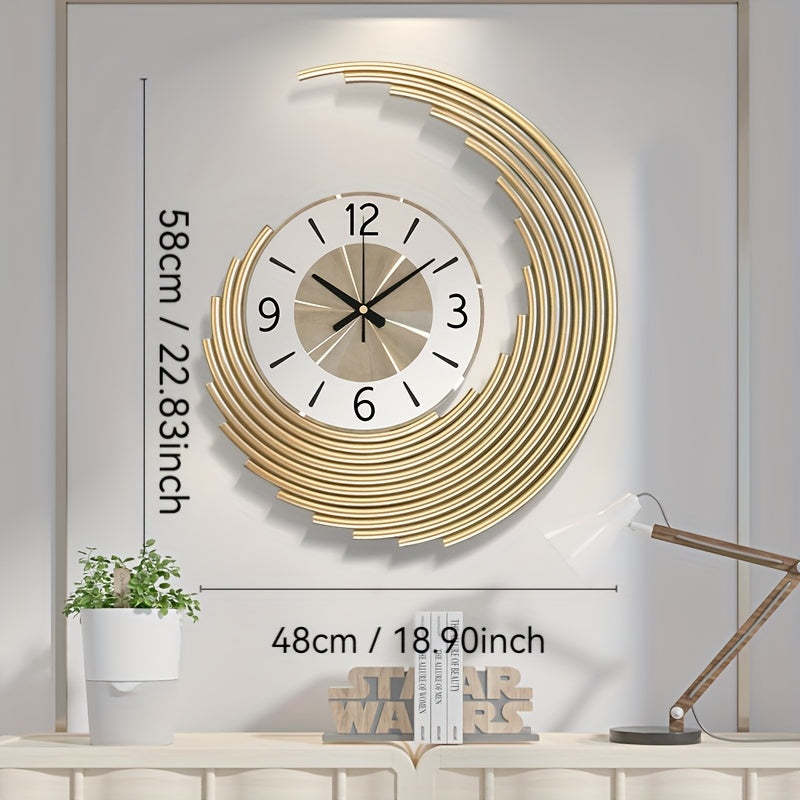 Reloj de Pared 3D de Metal Media Luna Silencioso de Cuarzo