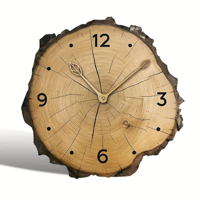 Reloj de Pared Rústico Efecto Rodaja de Tronco de Madera