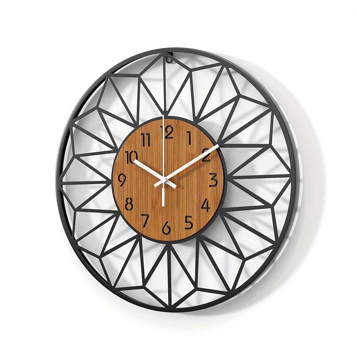 Reloj de Pared Moderno de Metal Negro con Centro de Madera