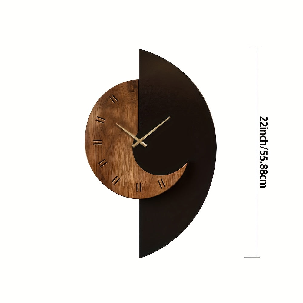 Reloj de Pared de Madera en Forma de Media Luna Silencioso