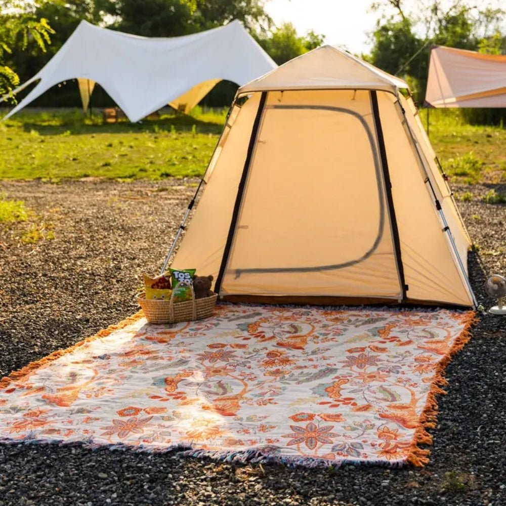 Manta Boho Floral con Flecos de Algodón para Sofá y Cama