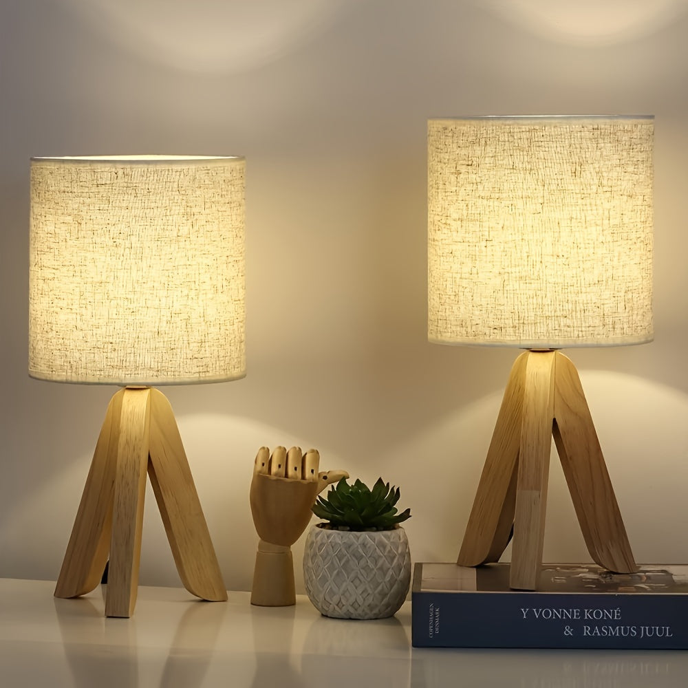 Lámpara de Mesa Trípode de Madera Nórdica Pantalla de Tela