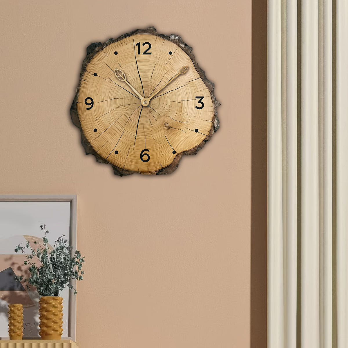 Reloj de Pared Rústico Efecto Rodaja de Tronco de Madera