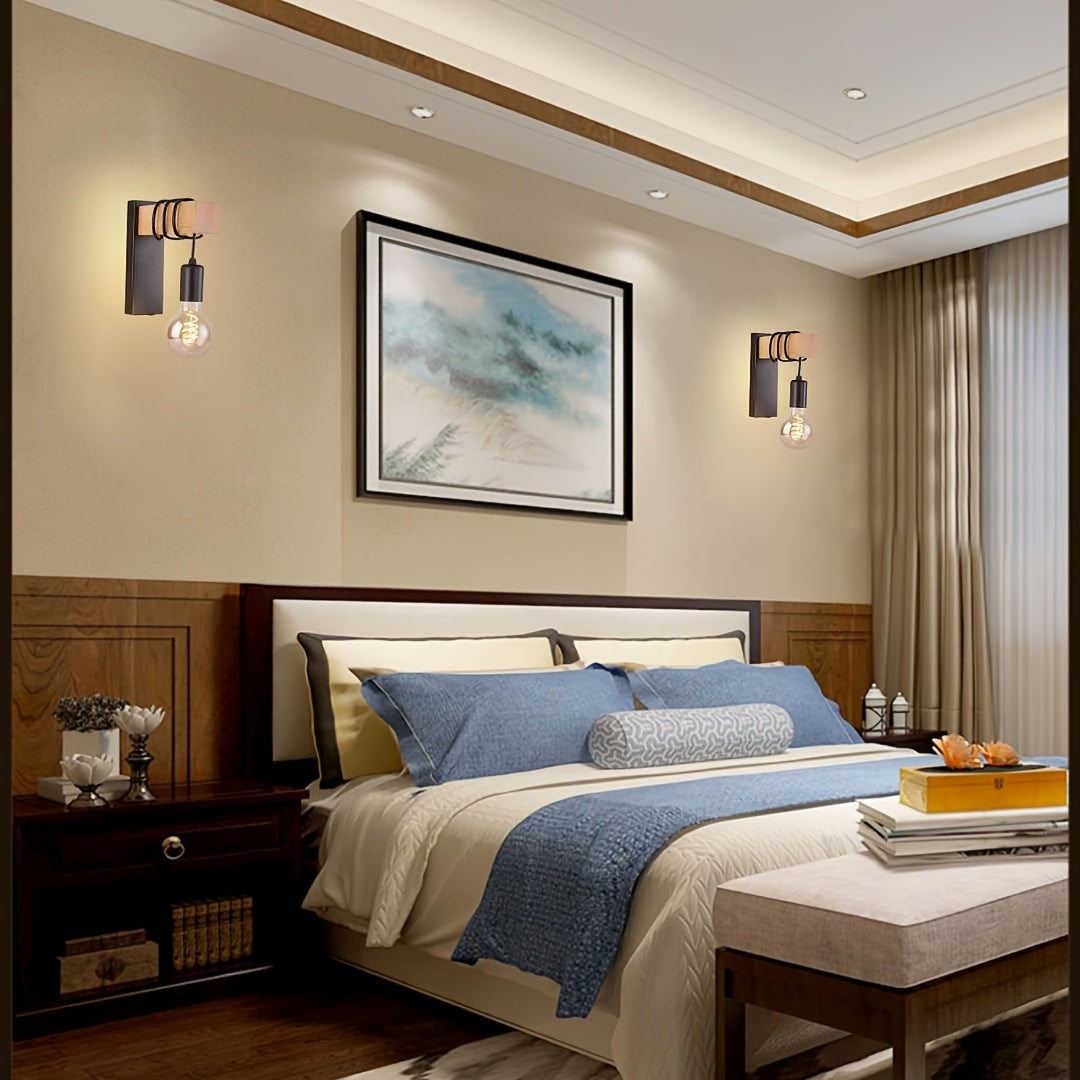 Aplique de Pared Industrial Moderno E27 Metal y Madera