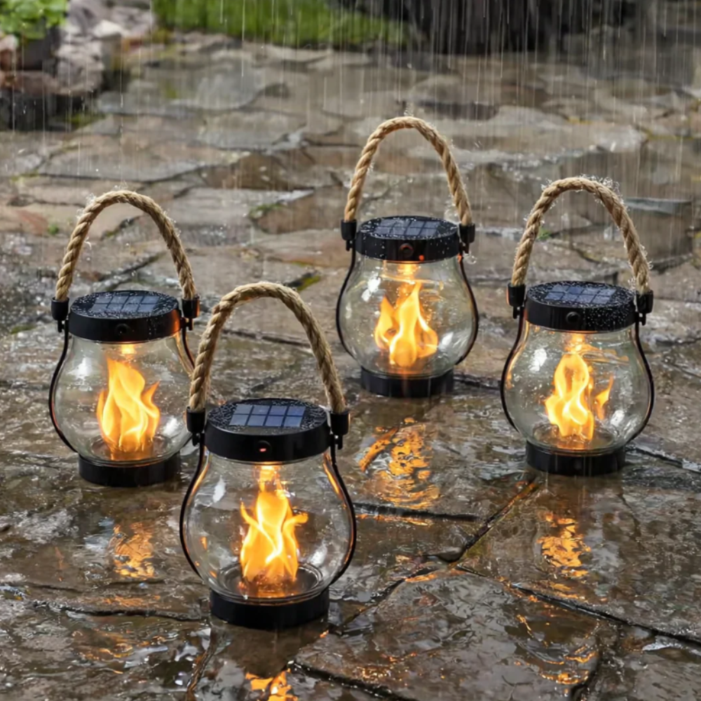 Farol Solar Colgante con Efecto Llama para Jardín Exterior