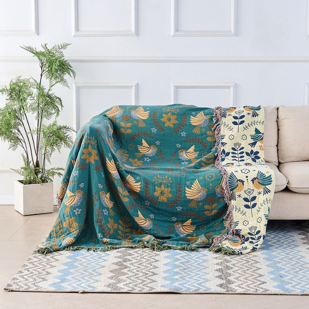 Manta Reversible Boho Fresca y Decorativa para Sofá y Cama