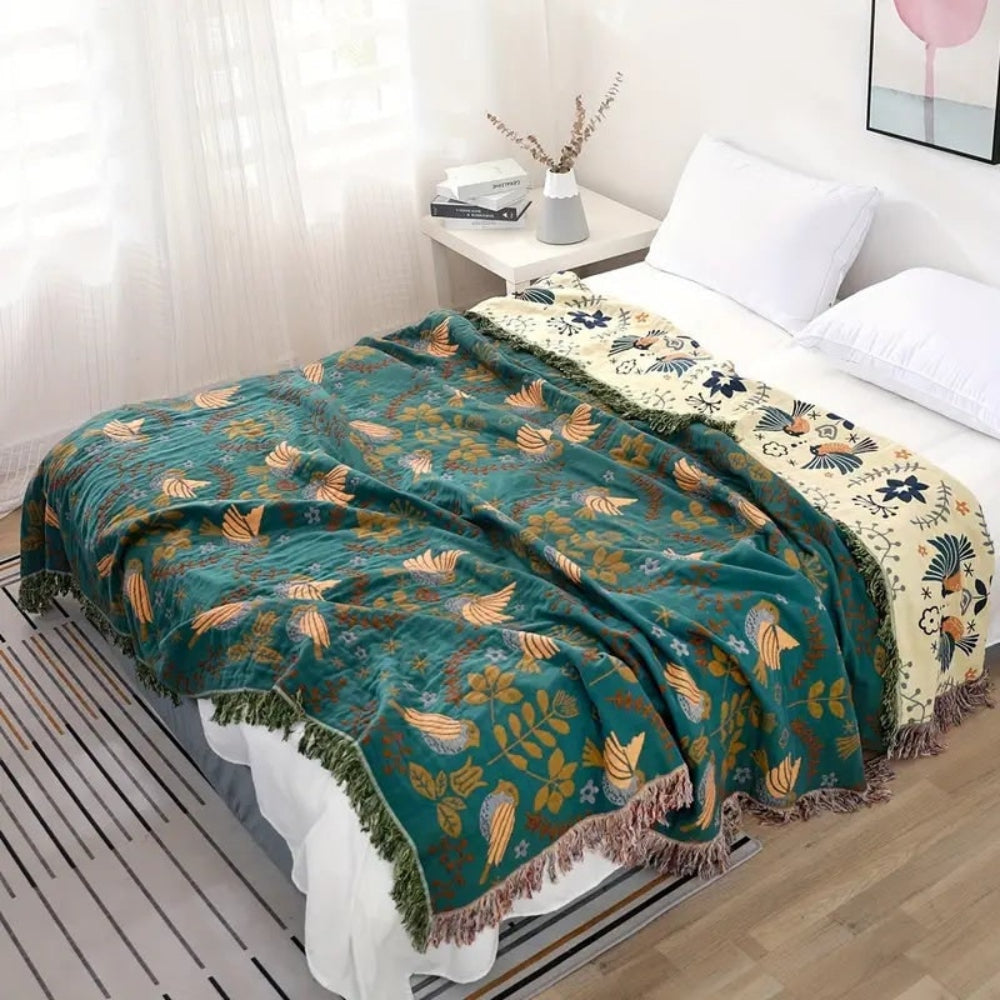 Manta Reversible Boho Fresca y Decorativa para Sofá y Cama