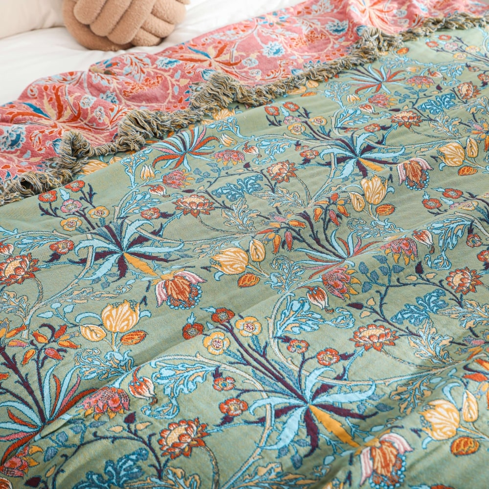 Colcha Reversible de Algodón Tejida Suave con Diseño Floral