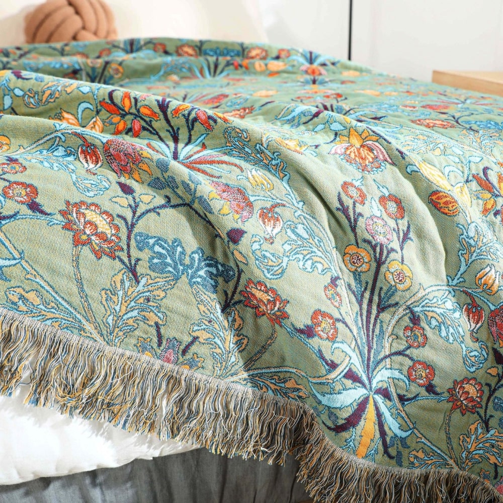 Colcha Reversible de Algodón Tejida Suave con Diseño Floral
