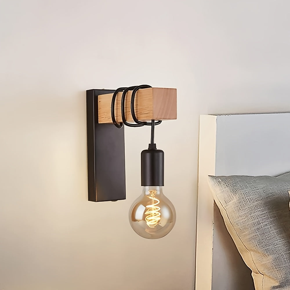 Aplique de Pared Industrial Moderno E27 Metal y Madera