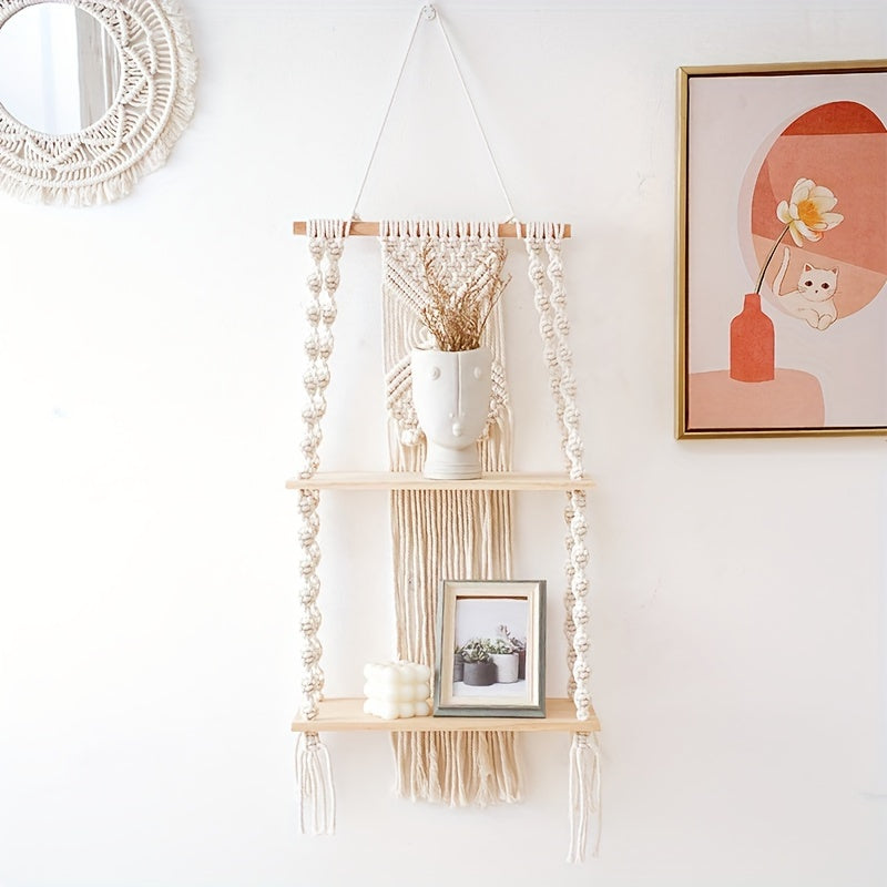 Estante de Pared Boho de Macramé Colgante de 2 Niveles